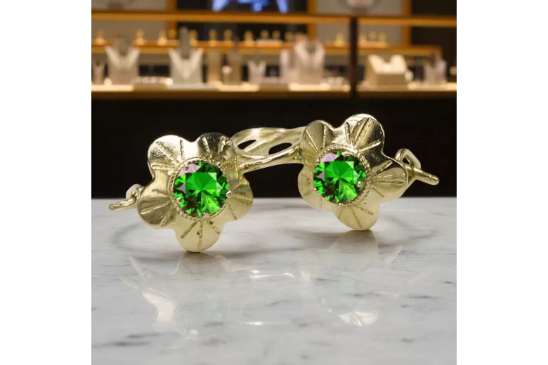 Винтидж Обеци Смарагд 14K жълто злато vec028y